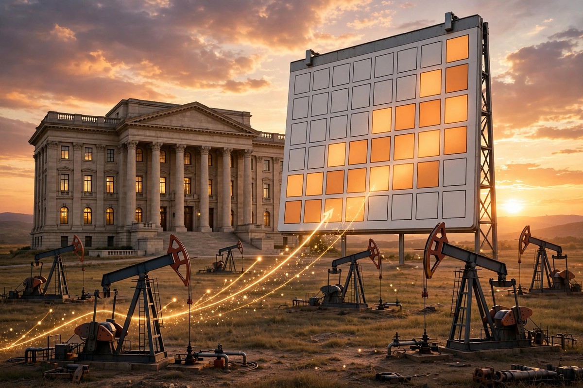 Federal Reserve building with calendar showing the October meeting and rising oil barrels