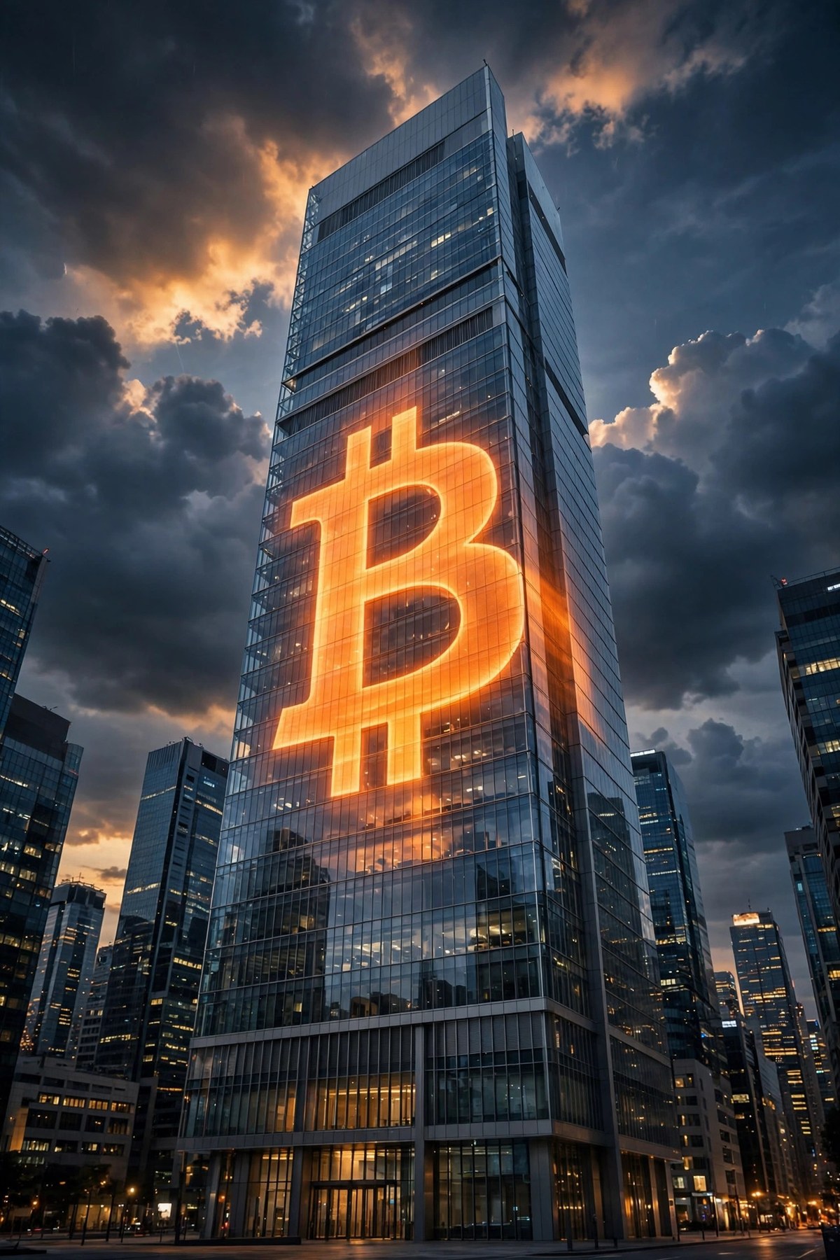 Bitcoin corporate headquarters at dusk