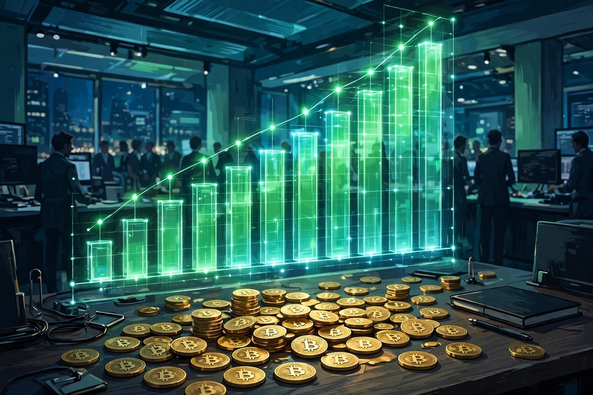 Trading floor bar chart showing Bitcoin ETF inflow momentum in October 2026