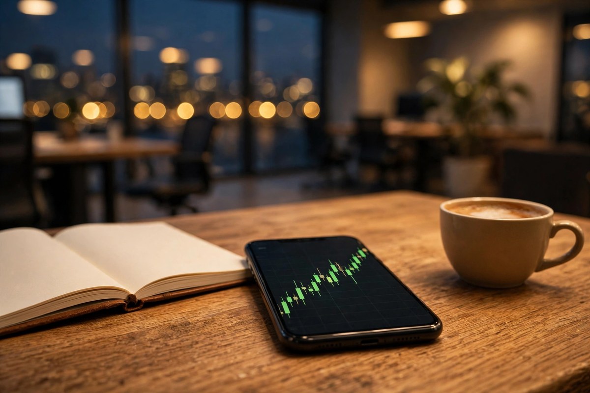 Trader analyzing crypto stock charts on a smartphone