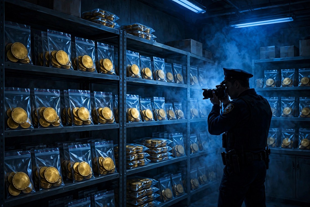 Police evidence room with seized Bitcoin