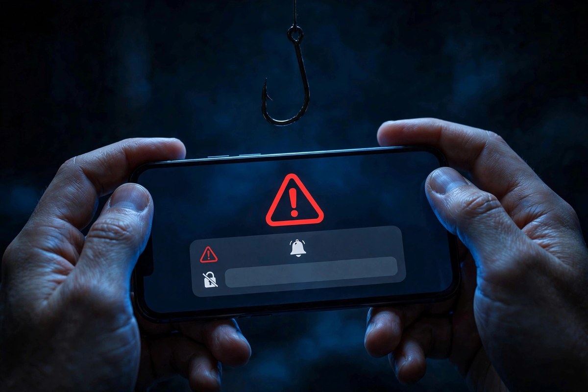 Crypto phishing scam warning illustration