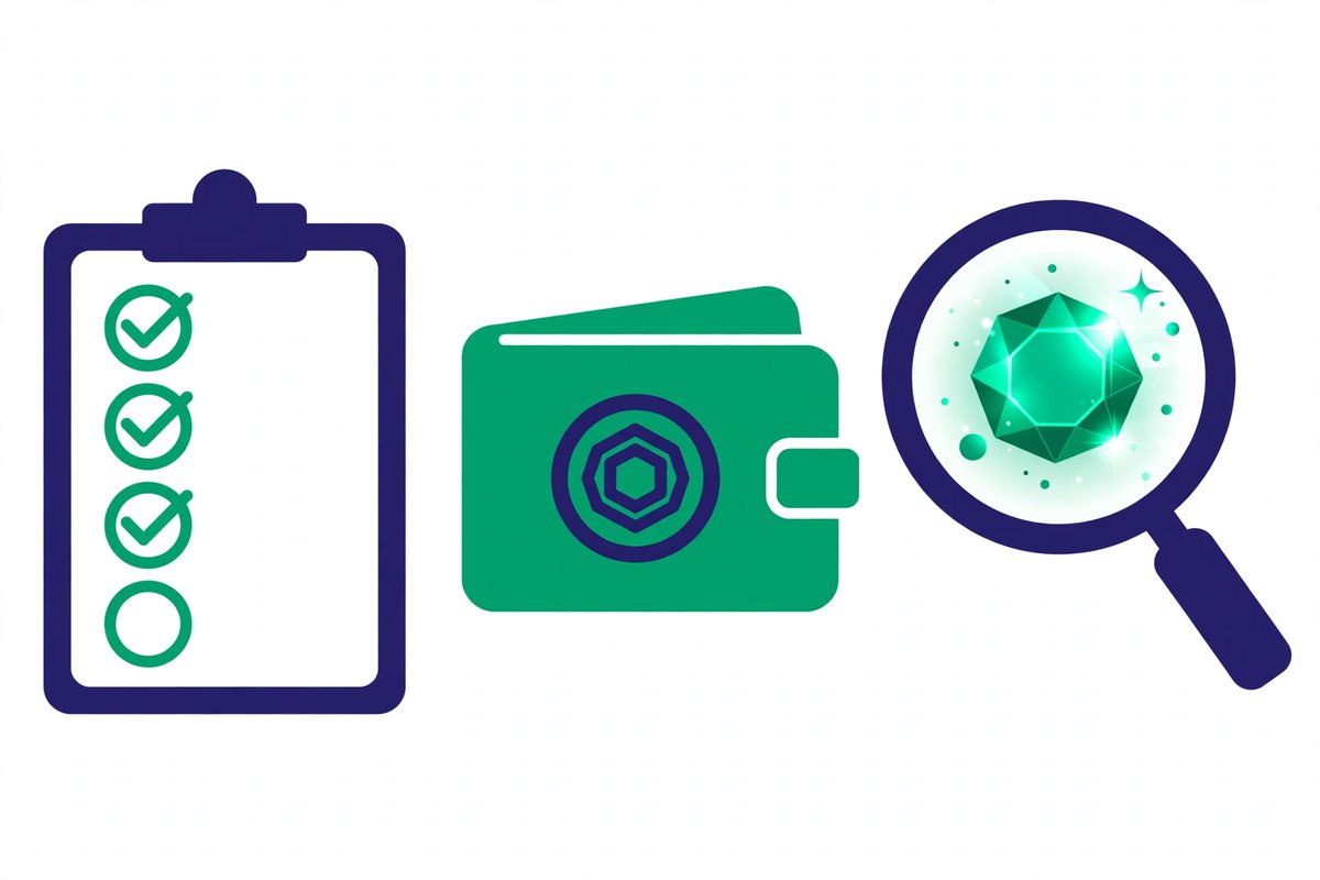 Crypto airdrop eligibility checklist: wallet, magnifying glass and glowing token