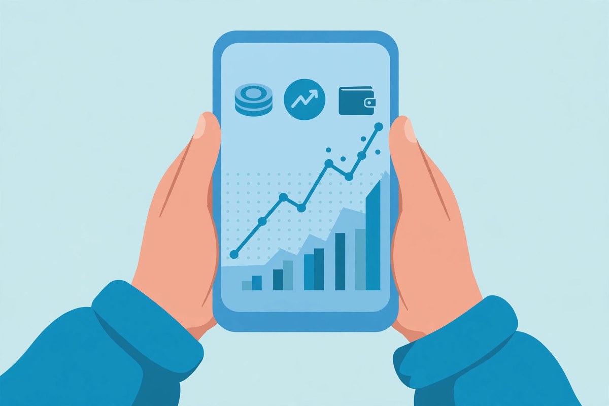 Beginner checking crypto portfolio on smartphone