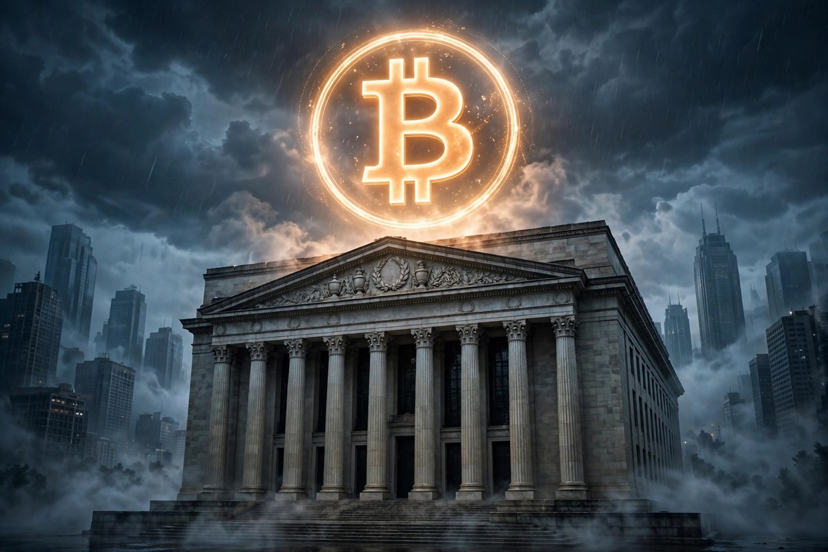Federal Reserve style building with Bitcoin