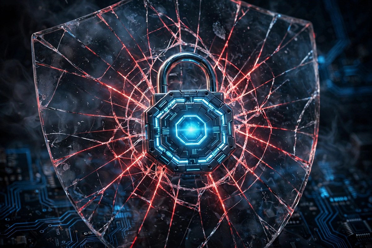 Cracked security shield representing DeFi bridge exploit risk