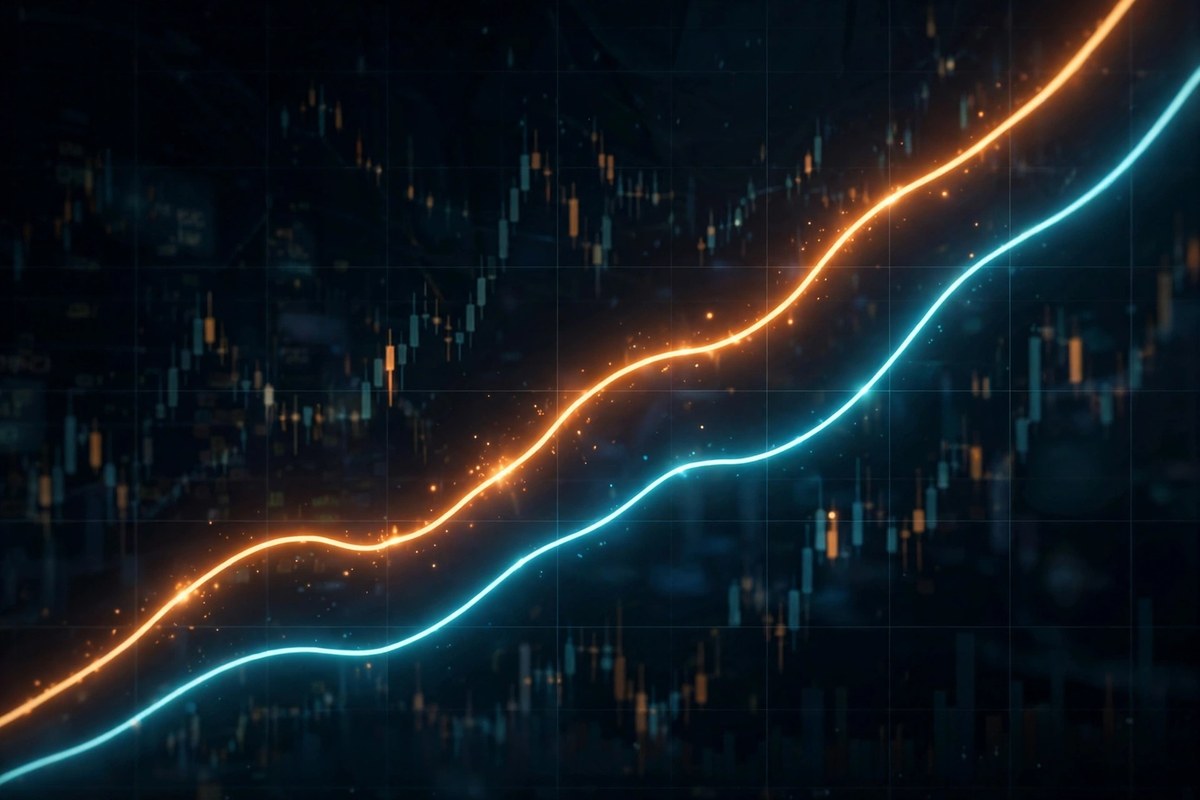 Bitcoin and stock market growth chart lines side by side